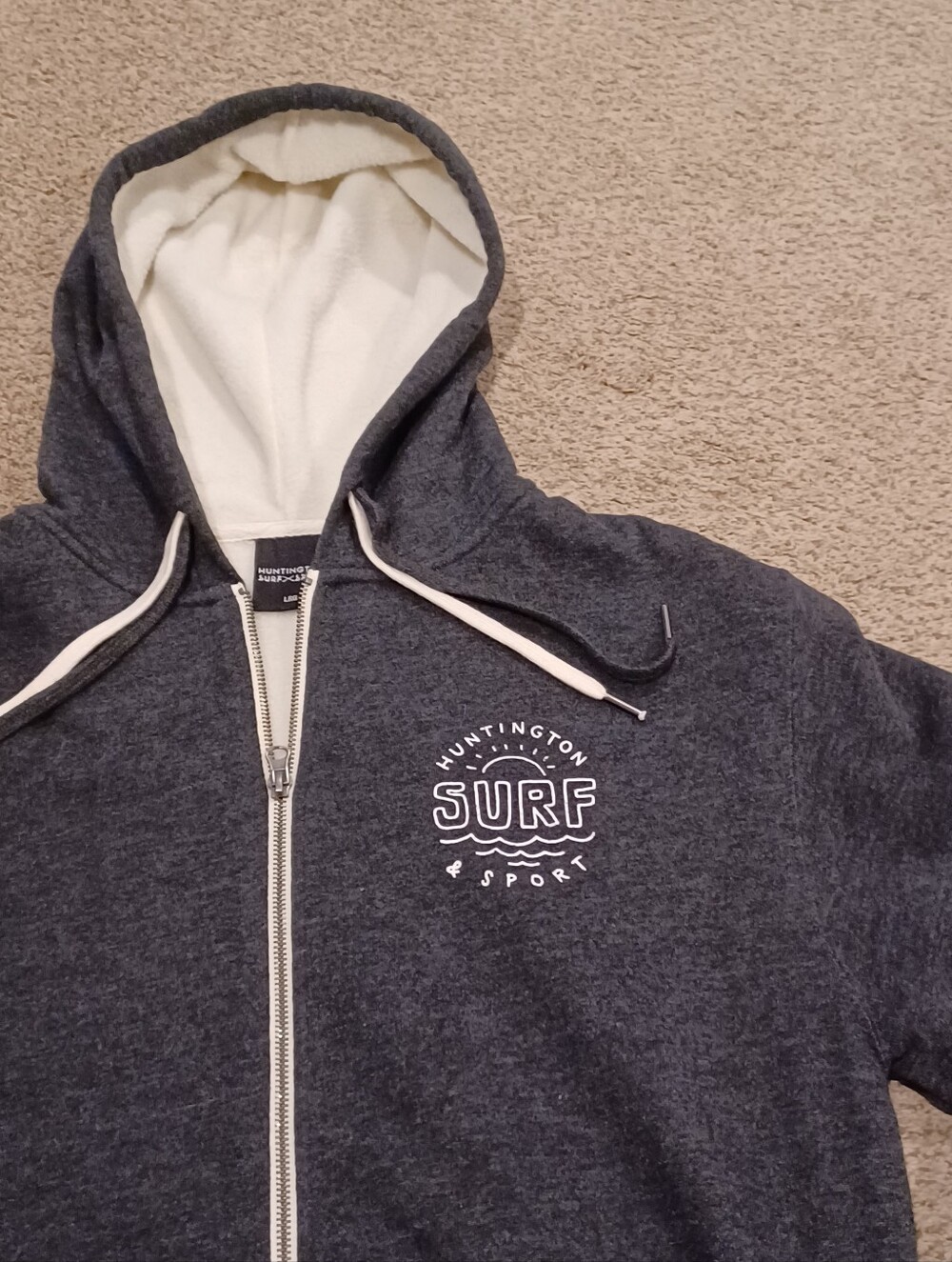 Huntington Surf & Sport heathered pullover hoodie Grey Full Zip Mens Size Large